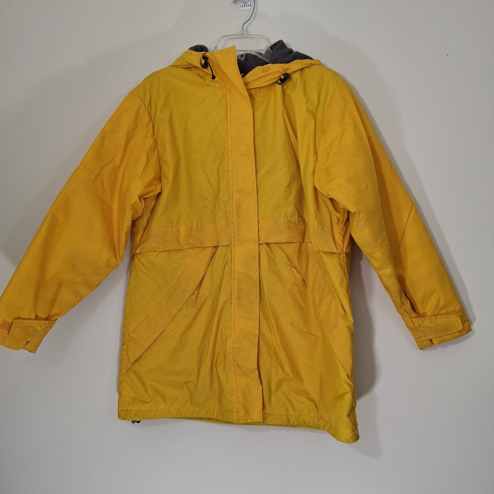 Lands' End Lined Womens Yellow Raincoat with Hood, Size Medium (10-12 Regular)